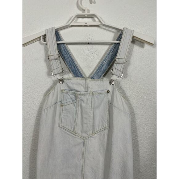 7 For All Mankind Denim Overall Dress Size Small Blue White Mini Bib - Picture 6 of 12